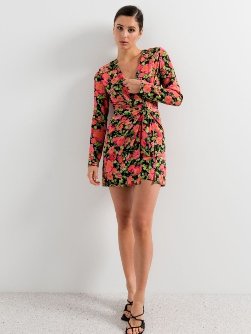 Zara Floral Wrap Mini Dress in Pink and Green